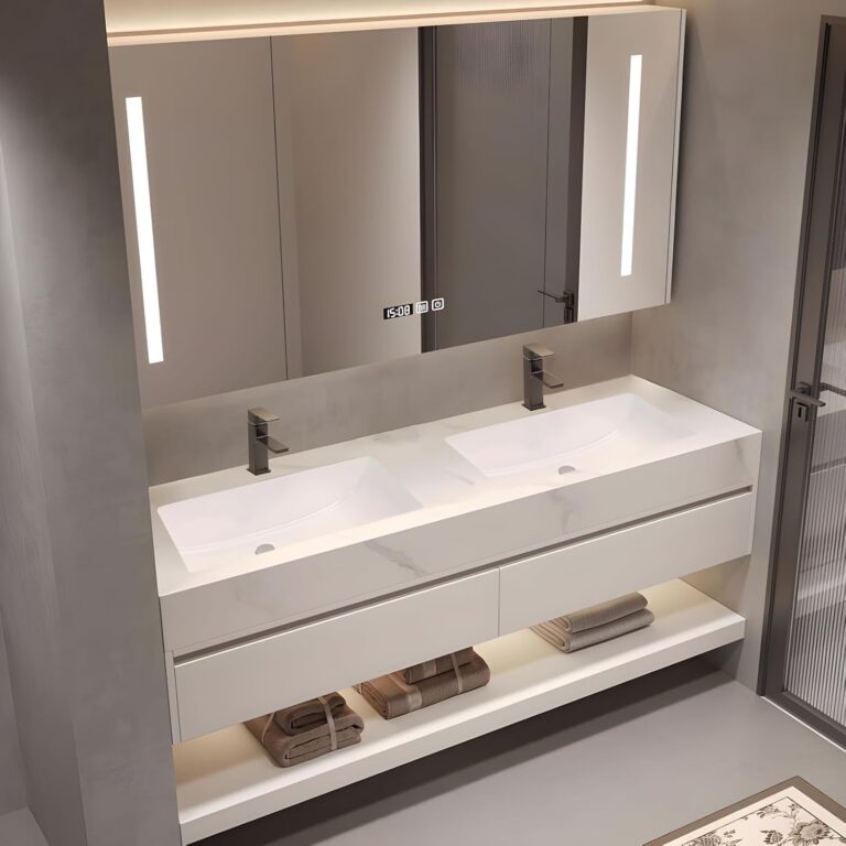 Image 1 of PONLTTEY 100 inch double sink bathroom vanity review