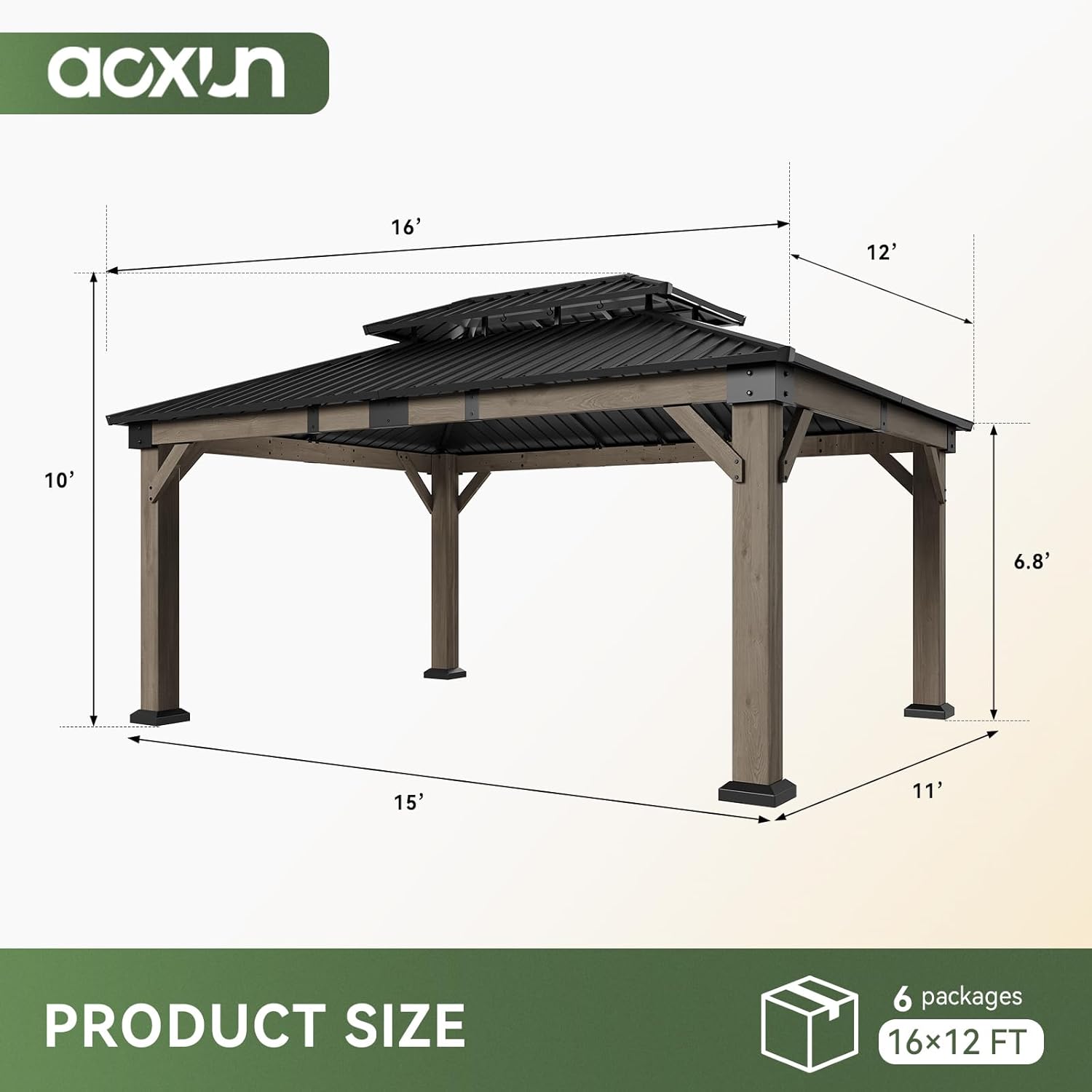 Aoxun 12x16 Carport Review: Honest Pros & Cons Worth Buying? 2 Aoxun 12x16 carport review and rating — design and build quality detail showing cedar wood frame connection points and galvanized steel roof panel overlap