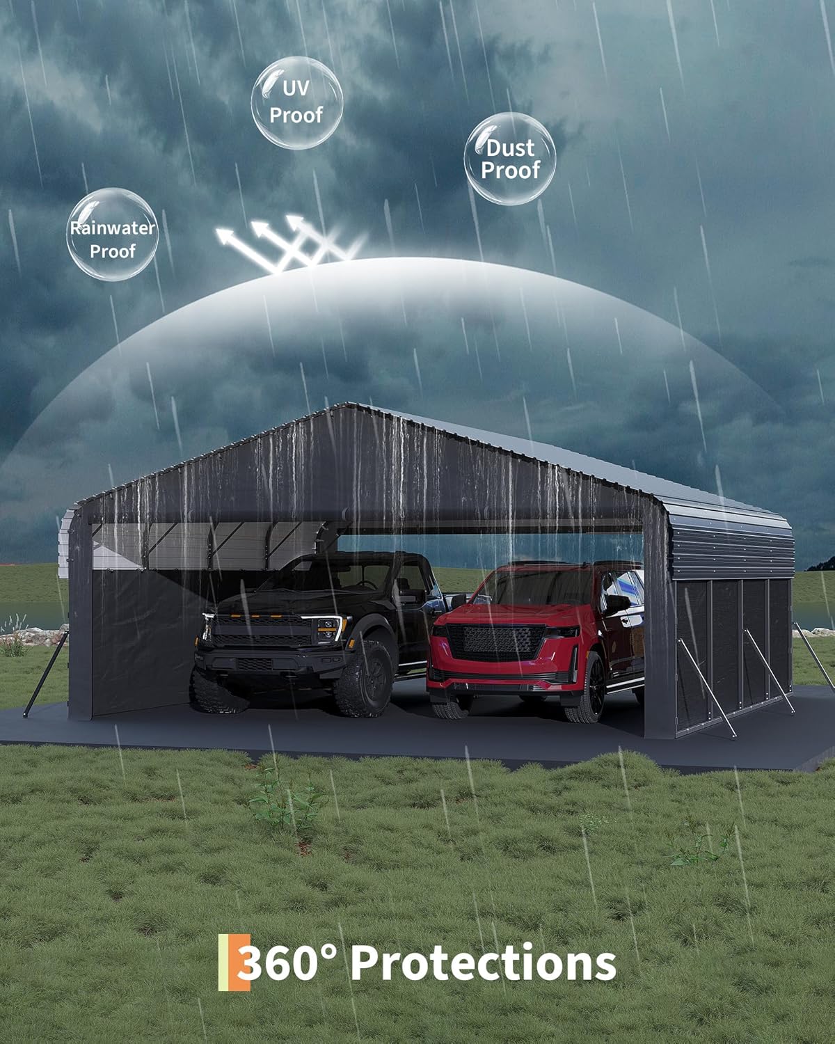 Garvee metal carport review feature breakdown and specification detail showing frame and tarp construction