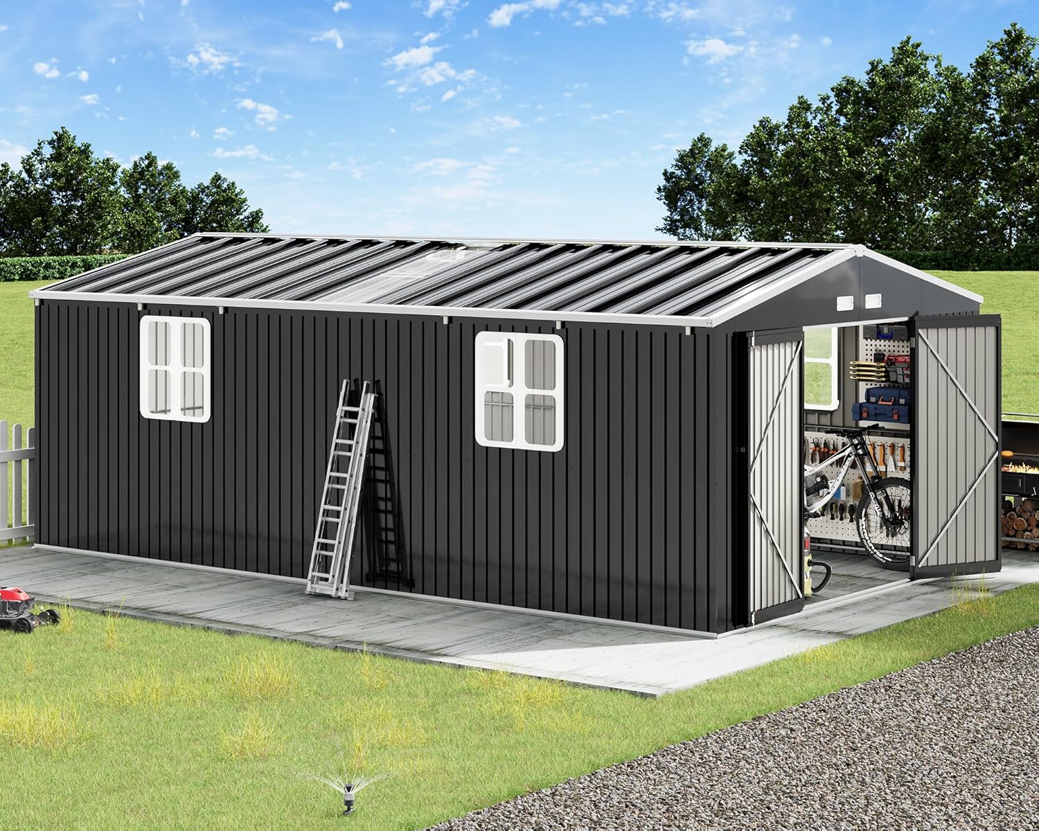 VanAcc 12x20x7.2 FT outdoor storage shed review — unboxing and first impressions of packaging and components