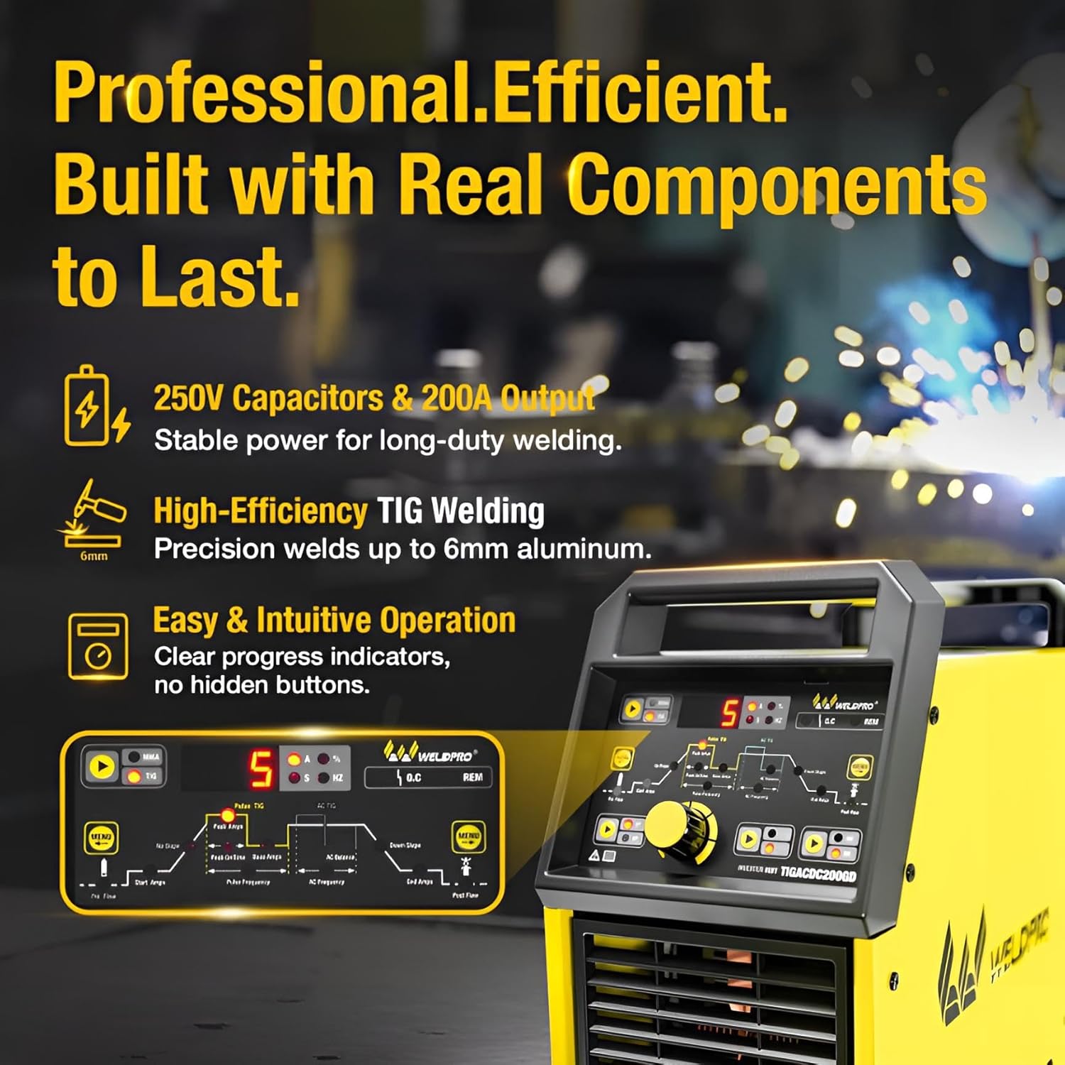 Weldpro 200A AC/DC TIG Welder Review: Honest Pros & Cons 2 Weldpro 200A AC/DC TIG welder review settings panel and dual voltage switch